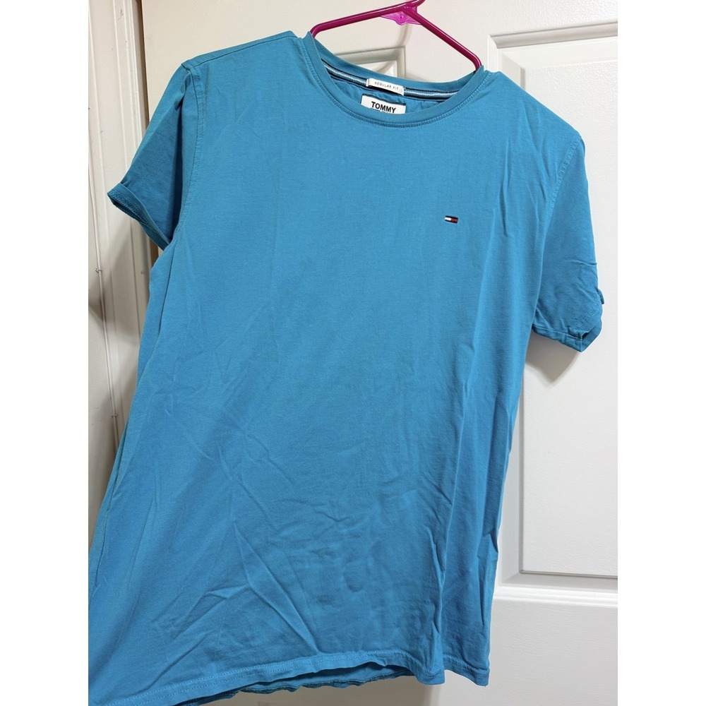 Vintage Y2K Tommy Jeans Hilfiger Shirt Mens Small Blue Flag Logo Cotton Tee